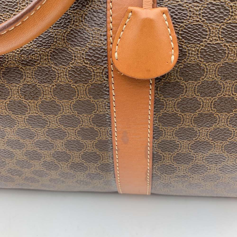 CELINE Vintage Brown Macadam Canvas Duffel Duffle Weekend Bag - Picture 7 of 8